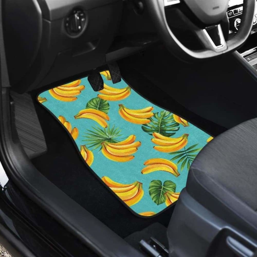 Banana Palm Leaves Car Mats - Waterproof Front & Back Floor Mats with Non-Slip Backing - Perfect for SUVs, Sedans, Trucks & Vehicles - Tropical Beach Theme Car Accessories for Summer Road Trips & Vacations