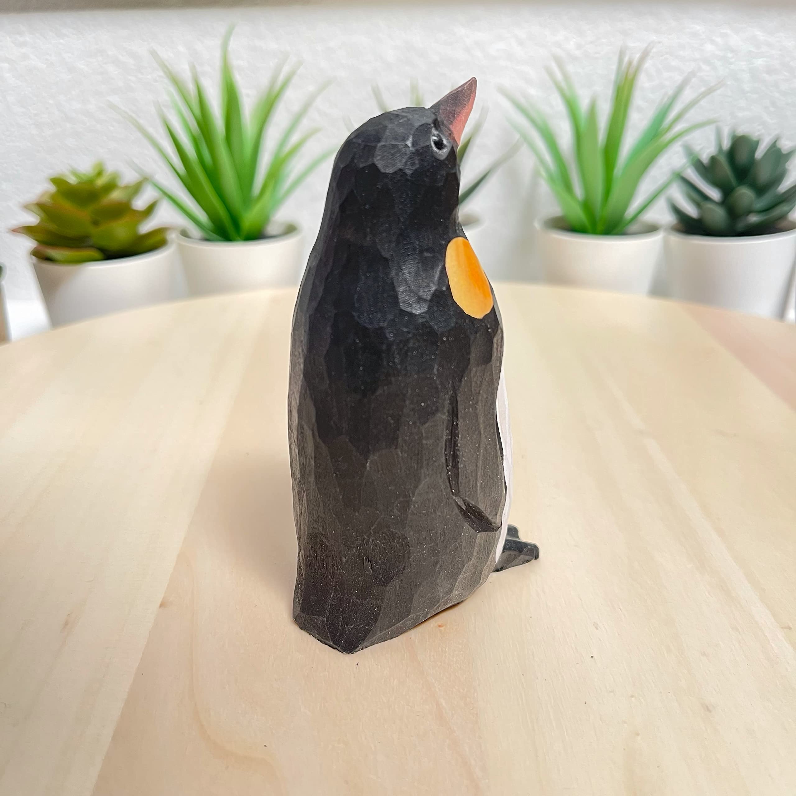 Hand Carved Wood Penguin Sculpture - Unique Home Decor & Gift Idea for Living Room, Office, or Bookshelf Display