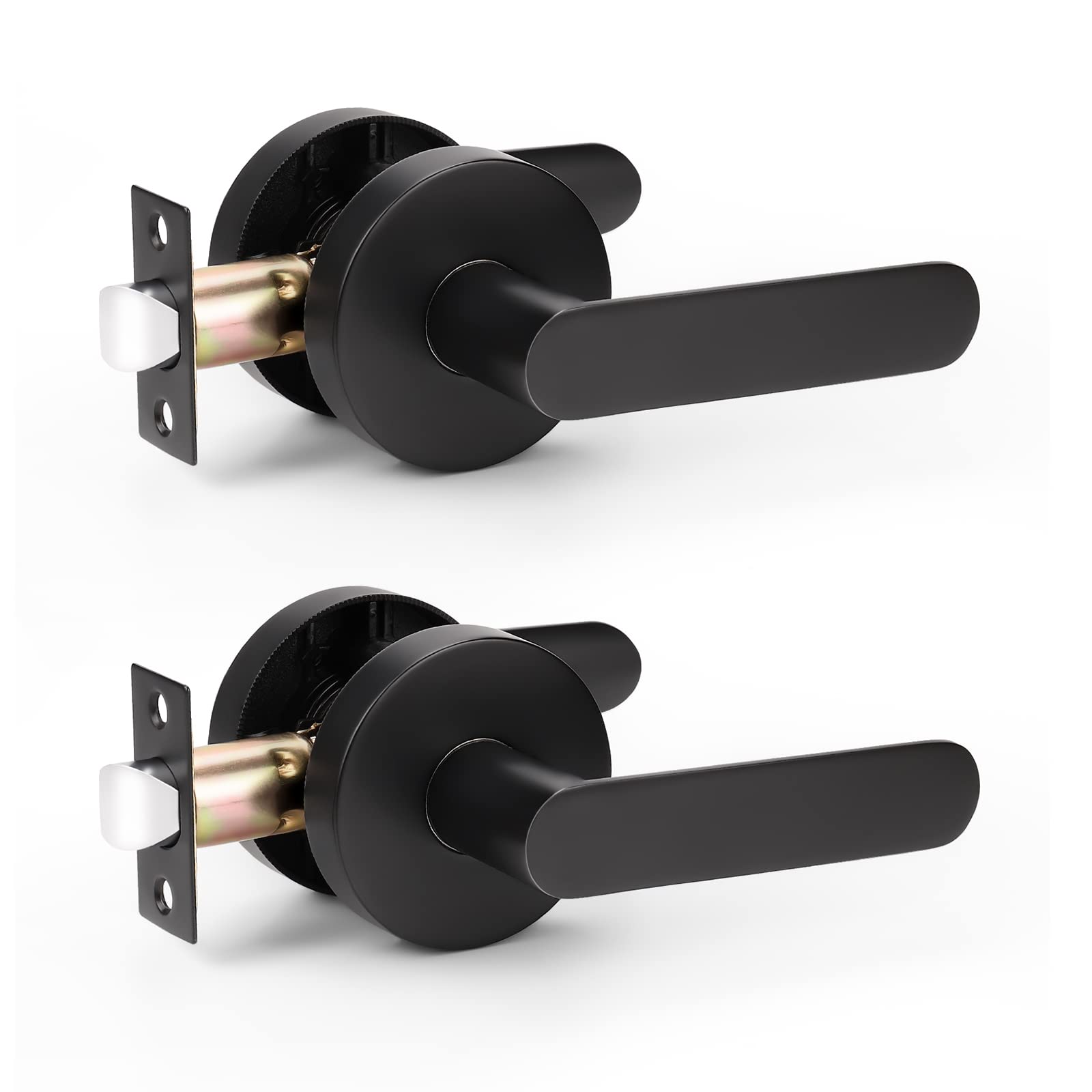 KNOBWELL 2 Pack Matte Black Door Handle Set - Heavy Duty Passage Door Levers for Left/Right Hand Doors | Durable Door Hardware (1.94 lb per Lever) | Perfect for Bedrooms, Bathrooms & Interior Doors