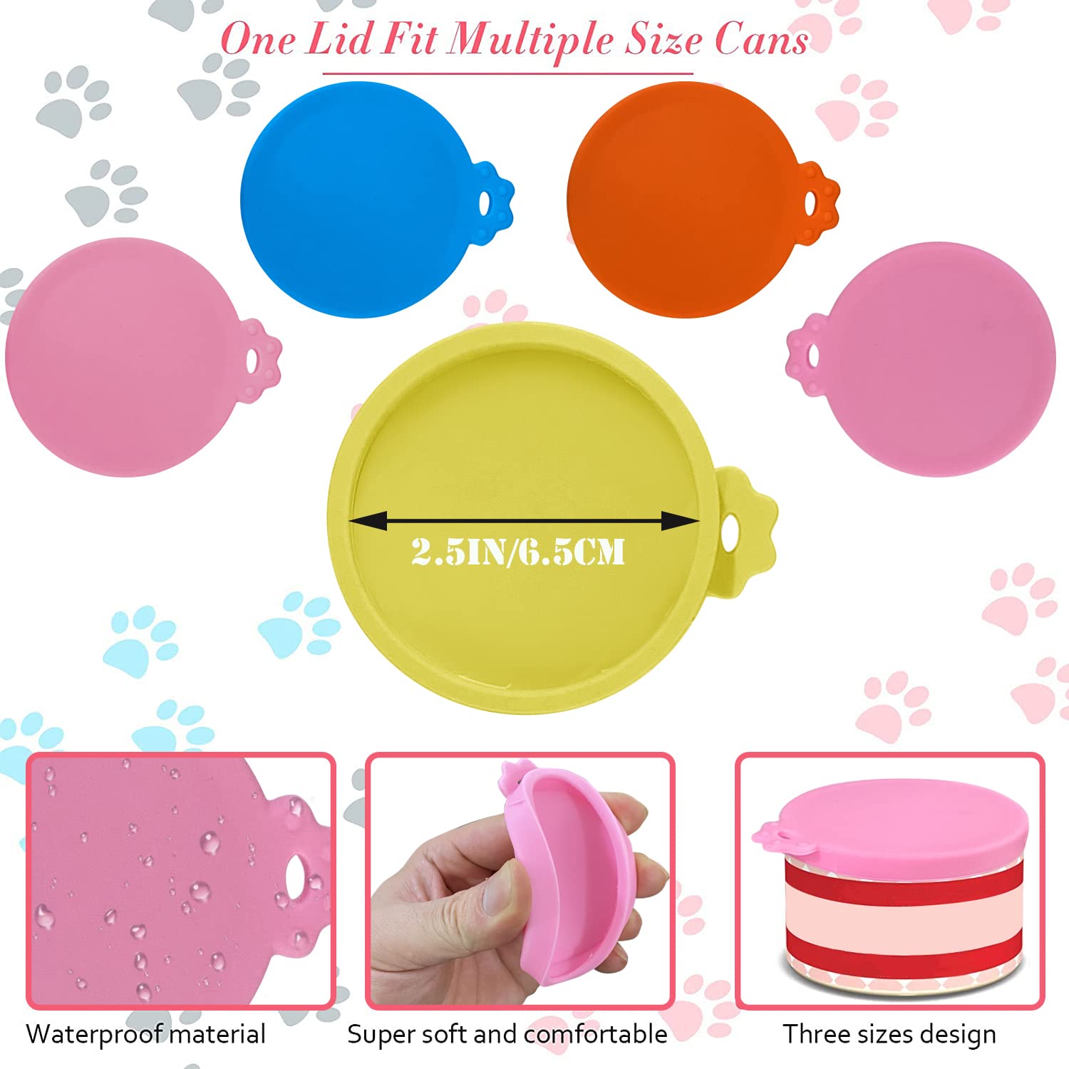 AQSXO 4 Pack Silicone Pet Food Can Lids - Reusable Covers for 3 oz & 2.5 oz Cat Food Cans - Keep Pet Food Fresh & Airtight - Perfect for Storage, Travel & Portion Control
