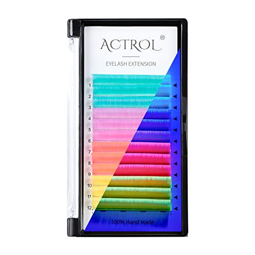 Vibrant Colored Neon UV Eyelash Extensions - 15mm 0.07C Curl Fluoresent Lashes in Blue, Yellow, Purple & Pink - Glow Under Blacklight for Parties, Raves & Festivals