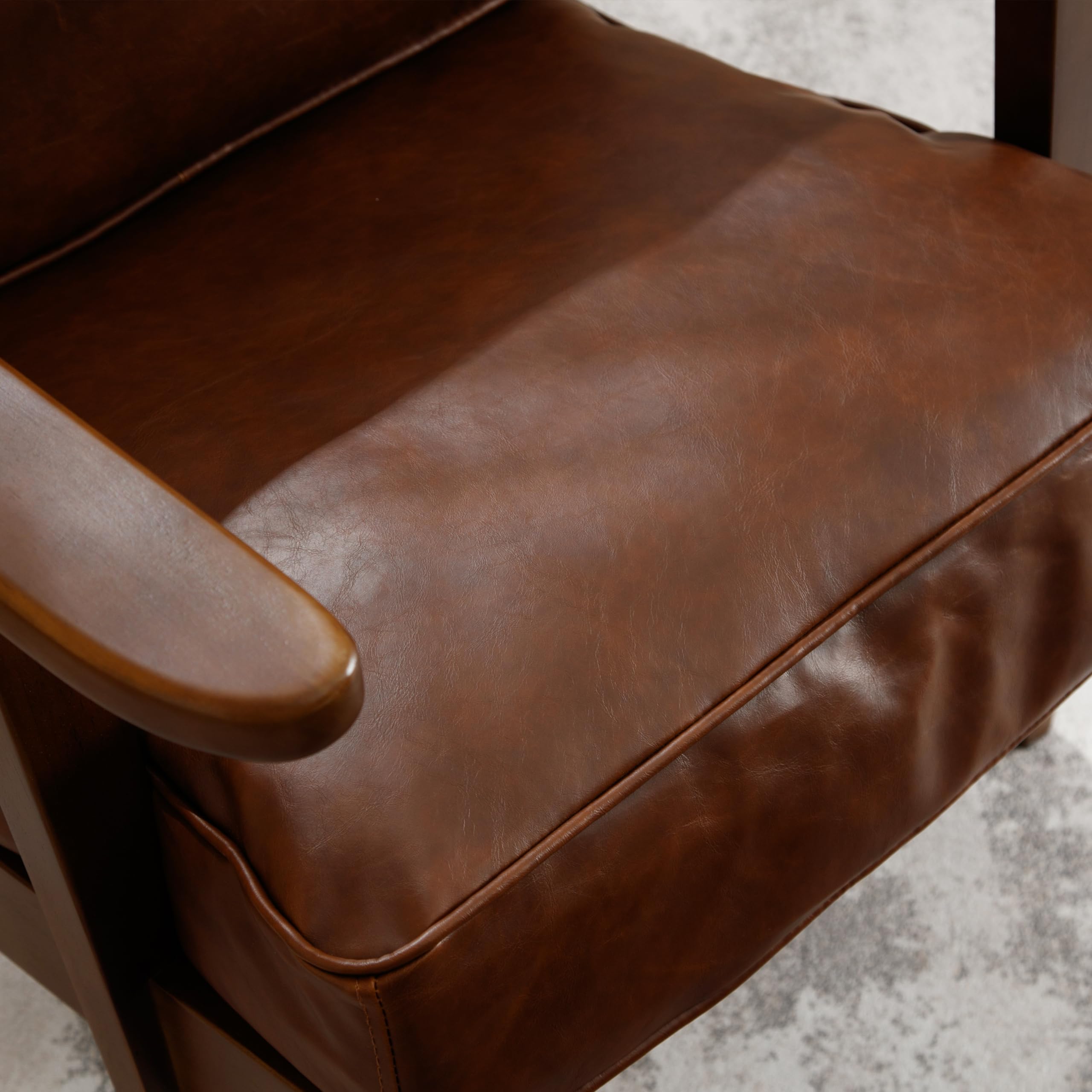 Mid-Century Modern Accent Chairs Set of 2 - Genuine Leather Upholstered Living Room Chairs with Solid Wood Frame - Comfortable Armchairs for Bedroom, Reading Nook & Lounge - PU Brown Leather - Perfect for Relaxing, Entertaining & Home Decor