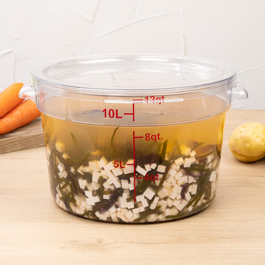 Restaurantware Met Lux 12 Quart (11.4L) Clear Plastic Food Storage Containers - 10-Pack Round Commercial Food Prep Buckets with Volume Markers, Lids Sold Separately | Space-Saving Kitchen Organization for Restaurants, Catering & Bulk Food Storage