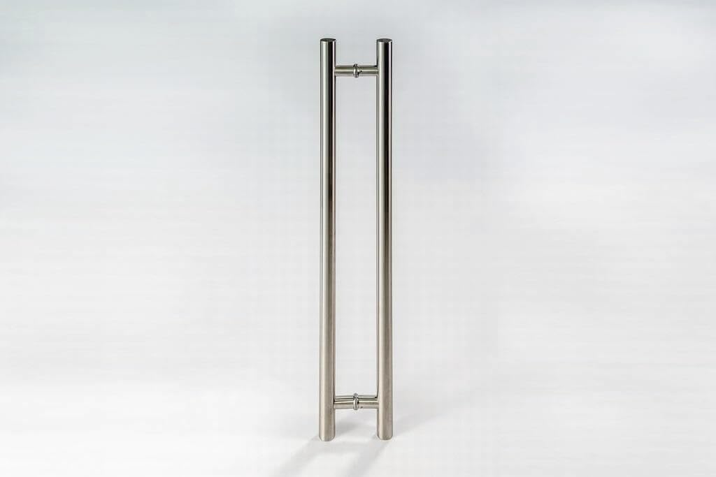 18 Inch 2-Sided Modern Brushed Nickel Satin Finish Door Handles - Stainless Steel H-Shaped Bar Pulls for Home, Office & Commercial Doors - Perfect for Shower Glass Doors & Sliding Barn Doors (Round H-Shaped Design)