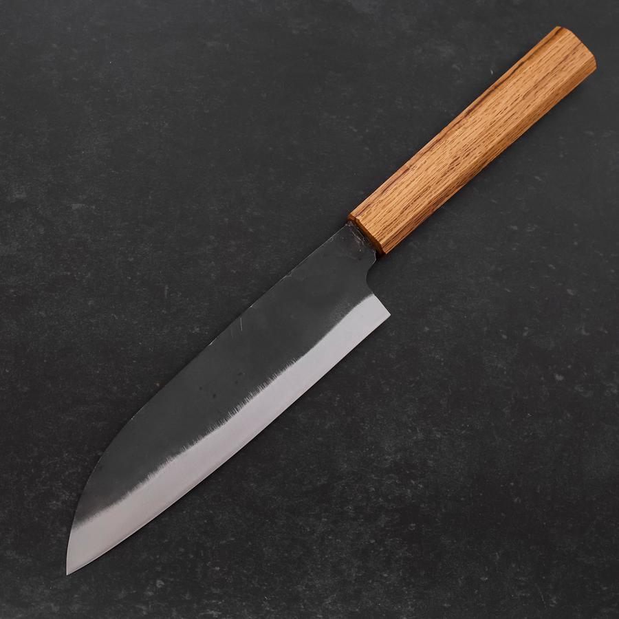 Premium Santoku Knife 165mm - Japanese White Steel #2 with Kurouchi Finish & Oak Handle - Perfect for Slicing, Dicing, and Chopping Vegetables, Meat, and Fish
