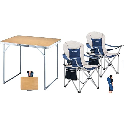 FUNDANGO 2 Pack Oversized Folding Camping Chairs with Lumbar Support & Portable Side Table - Heavy Duty Outdoor Chairs for Camping, Picnics, Beach, Backyard, and Garden Relaxation