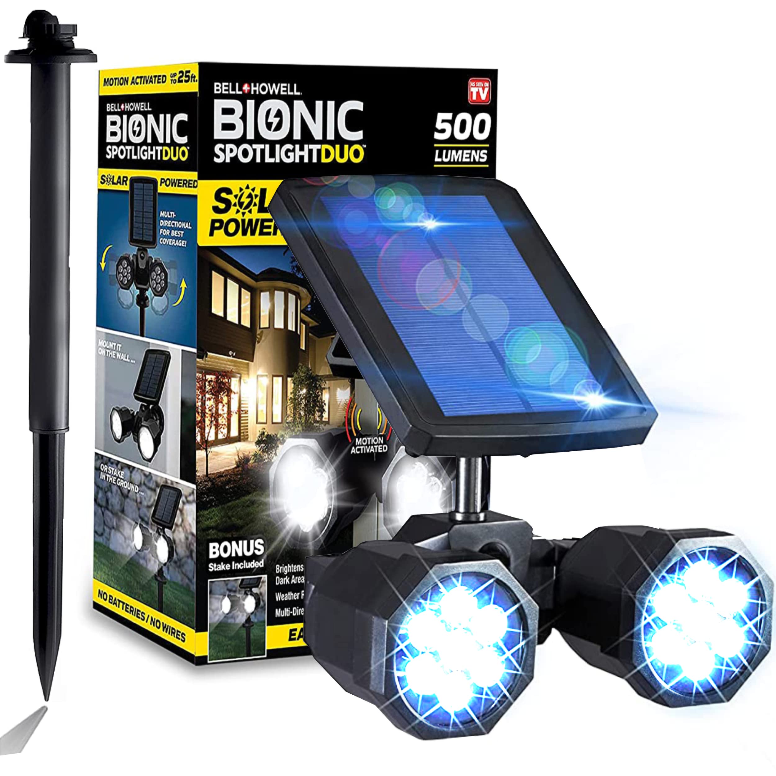 Bell+Howell Bionic Spotlight Duo Deluxe Solar Lights - Motion Sensor Outdoor Lighting with Super Bright LEDs, Waterproof Landscape Lights for Patio, Yard, Garden (No Batteries Needed) - Perfect for Pathway Lighting, Backyard Security & Garden Decor