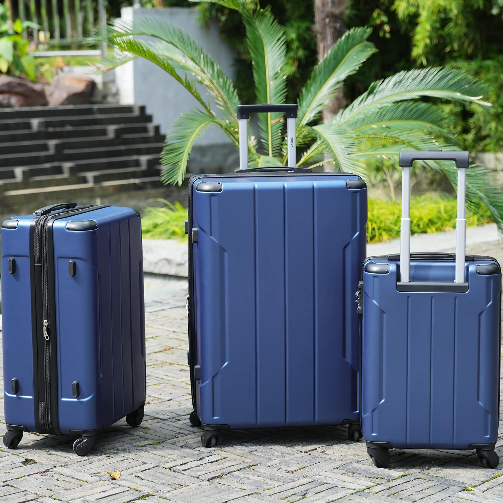Merax Expandable Lightweight Spinner Suitcase Set (20/24/28 Inch) - Durable Corner Guards, Blue 3-Piece Luggage for Travel, Business Trips & Vacations