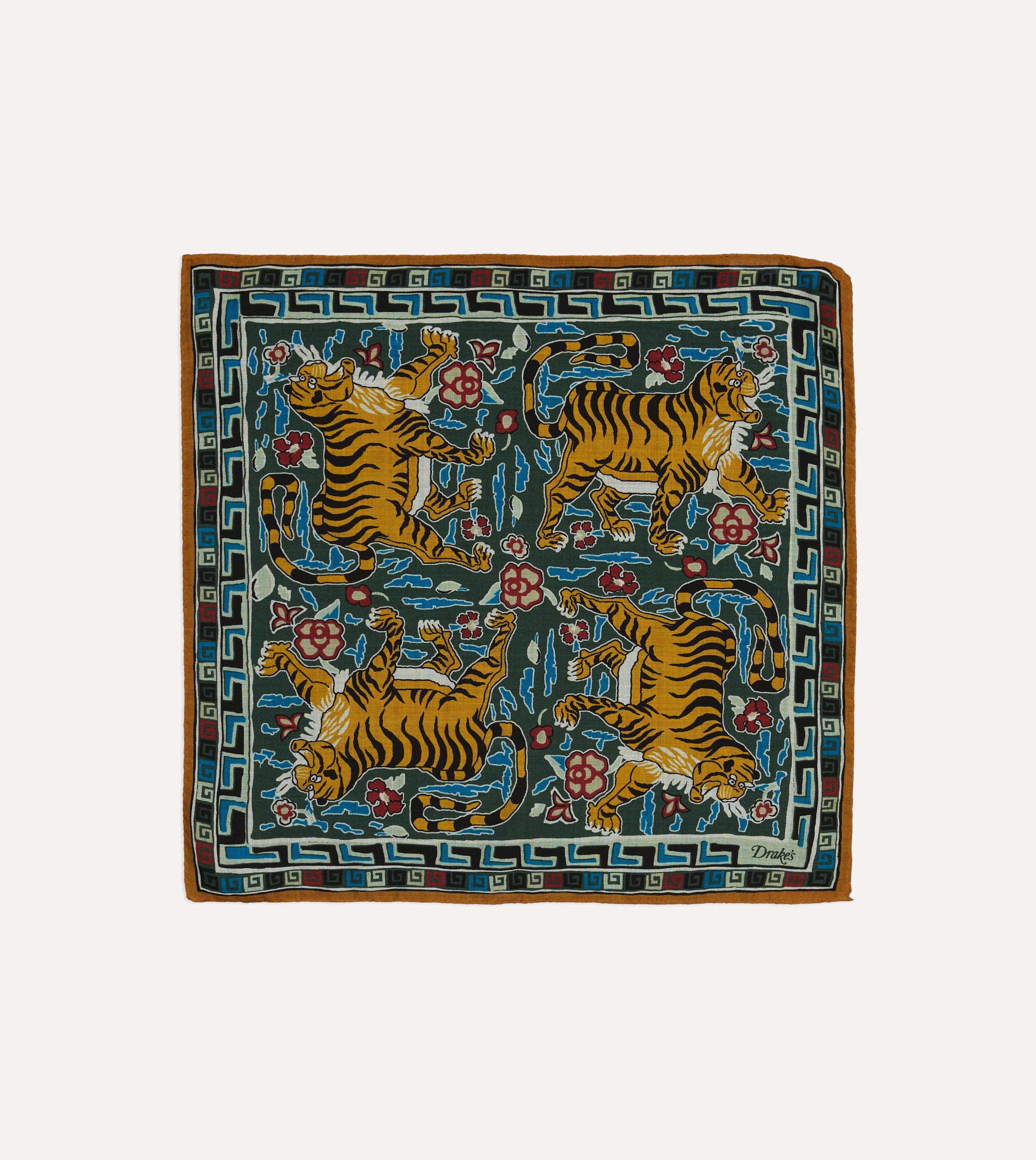 Luxury Green Tiger Motif Silk Wool Pocket Square for Men - Elegant Handkerchief for Weddings, Business & Formal Occasions