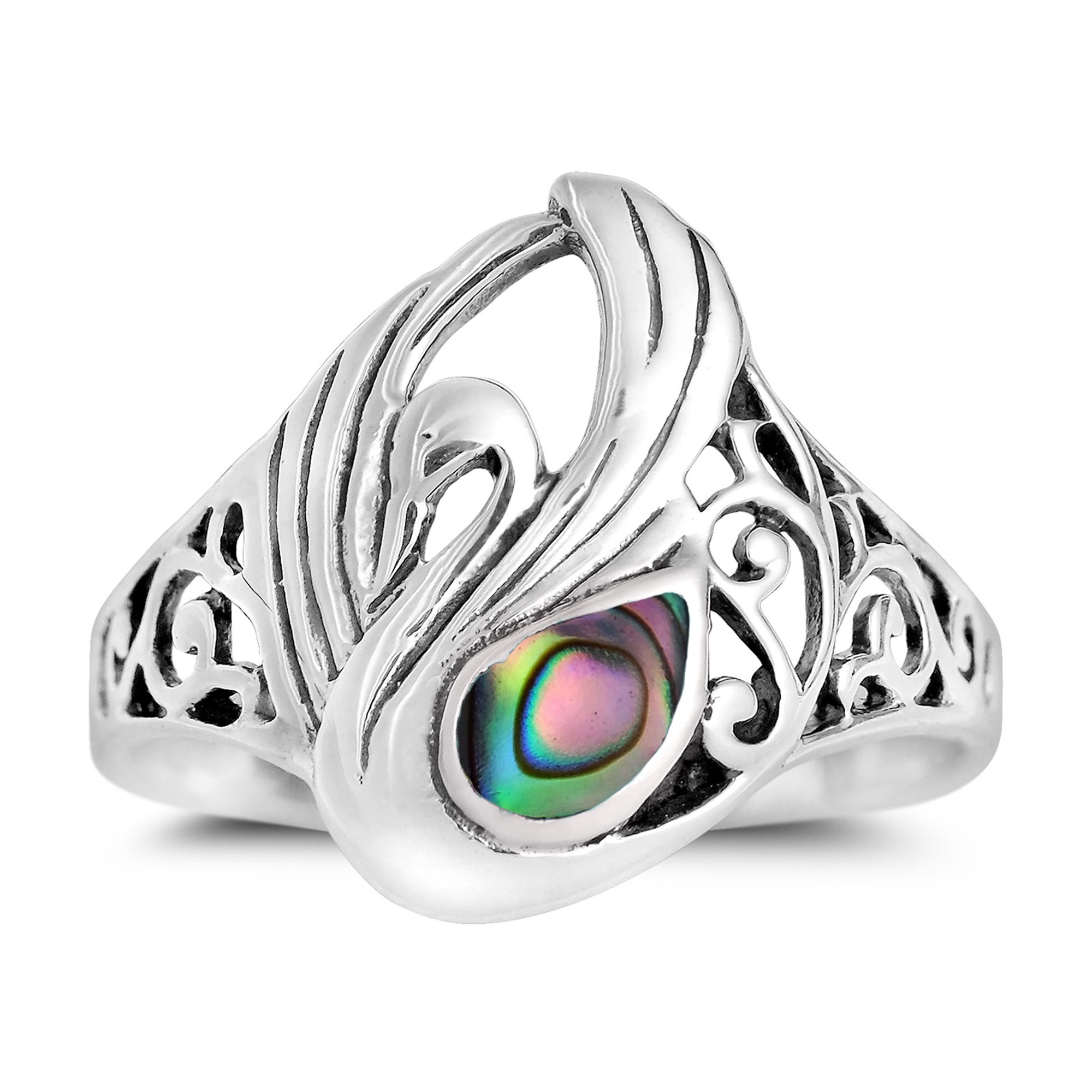 Aeravida Majestic Swirl Swan Abalone Shell Wings .925 Sterling Silver Ring | Elegant Wedding & Everyday Jewelry for Women | Comfort Fit Silver Ring Gift for Daughter, Wife, Mother | Perfect for Special Occasions & Daily Wear | Available in Sizes 6-10