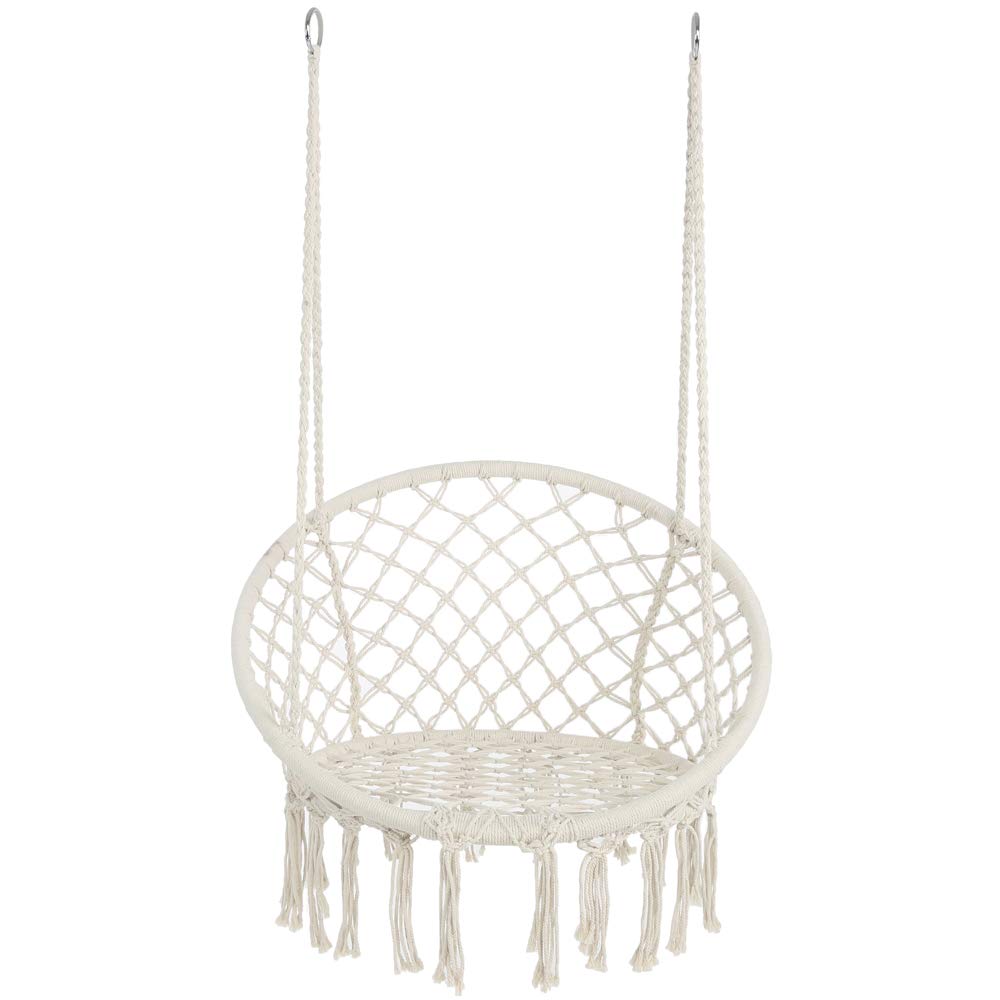 Goujxcy Macrame Hammock Chair Swing - 100% Cotton Rope Indoor/Outdoor Hanging Chair with 330 lbs Capacity - Perfect for Porch, Patio, Garden & Nursery Relaxation