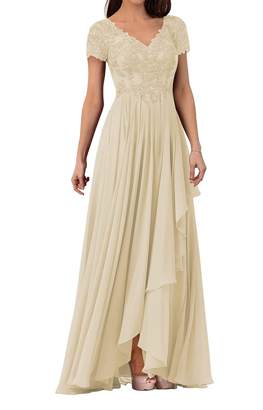 Elegant Long Champagne Mother of The Bride Dress - Formal Wedding Gown for Women, Evening Party Dress, Plus Size 26W - Perfect for Weddings, Receptions, and Special Occasions
