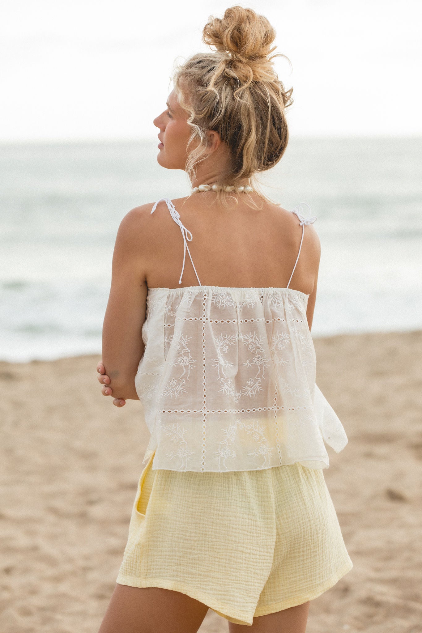 Ava Eyelet Cami Tank Top for Women - Floral Lace Trim Summer Sleeveless Blouse - Perfect for Beach, Vacation & Casual Outfits