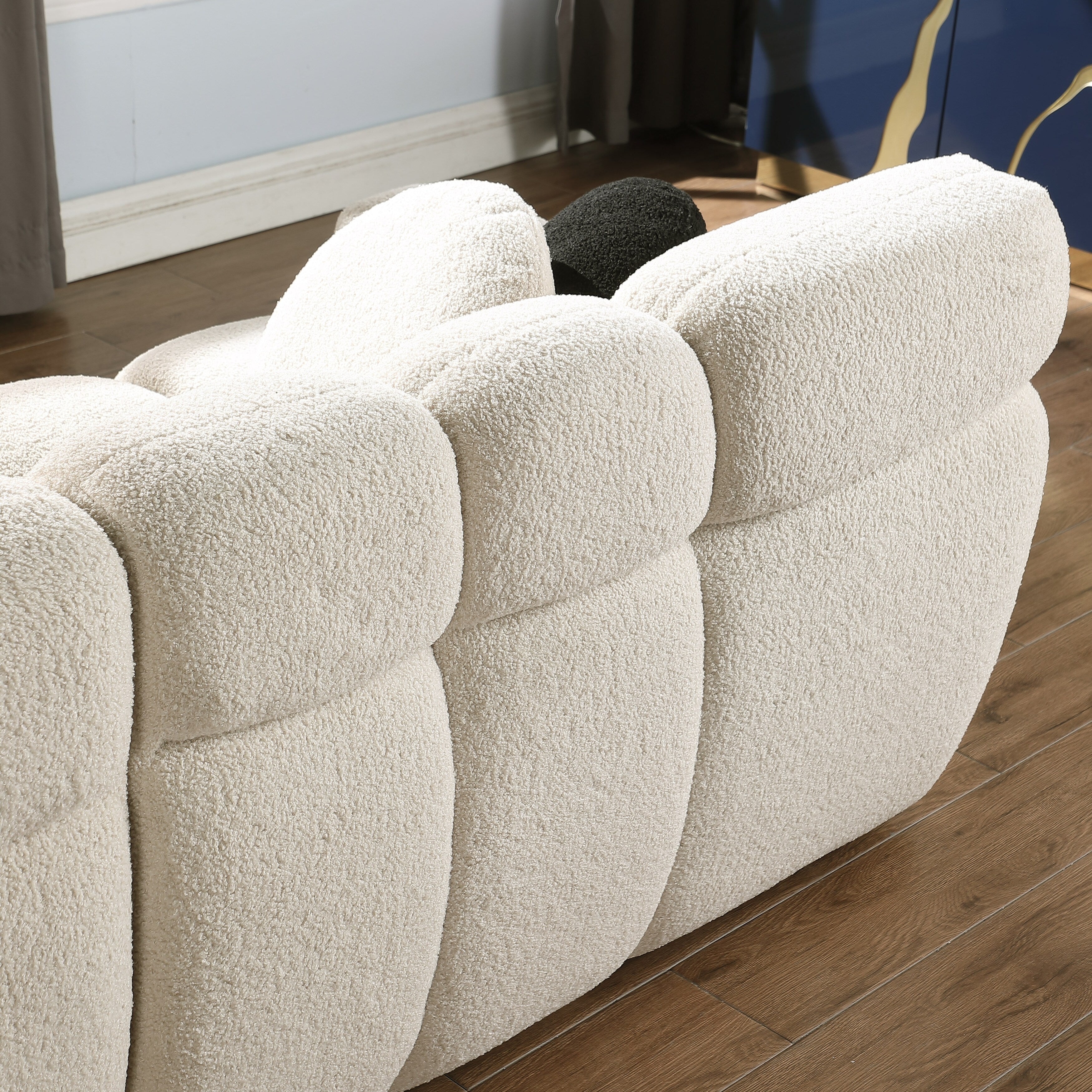 Beige Boucle 3-Seater Sofa - Marshmallow Design with Plush Cushions for Small Living Rooms | Cozy Modern Apartment Furniture for Lounge & Entertaining
