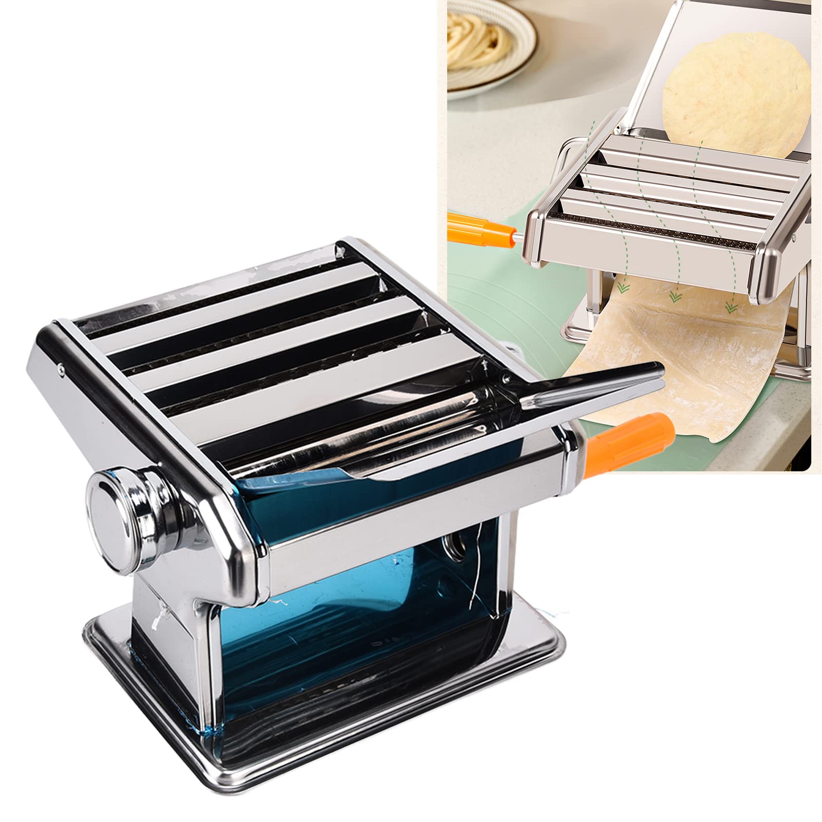 Stainless Steel Manual Pasta Maker Machine - 3 Blade Dough Sheeter for Homemade Noodles, Ravioli & Lasagna | Perfect for Italian Cooking, Restaurant & Home Kitchen Use