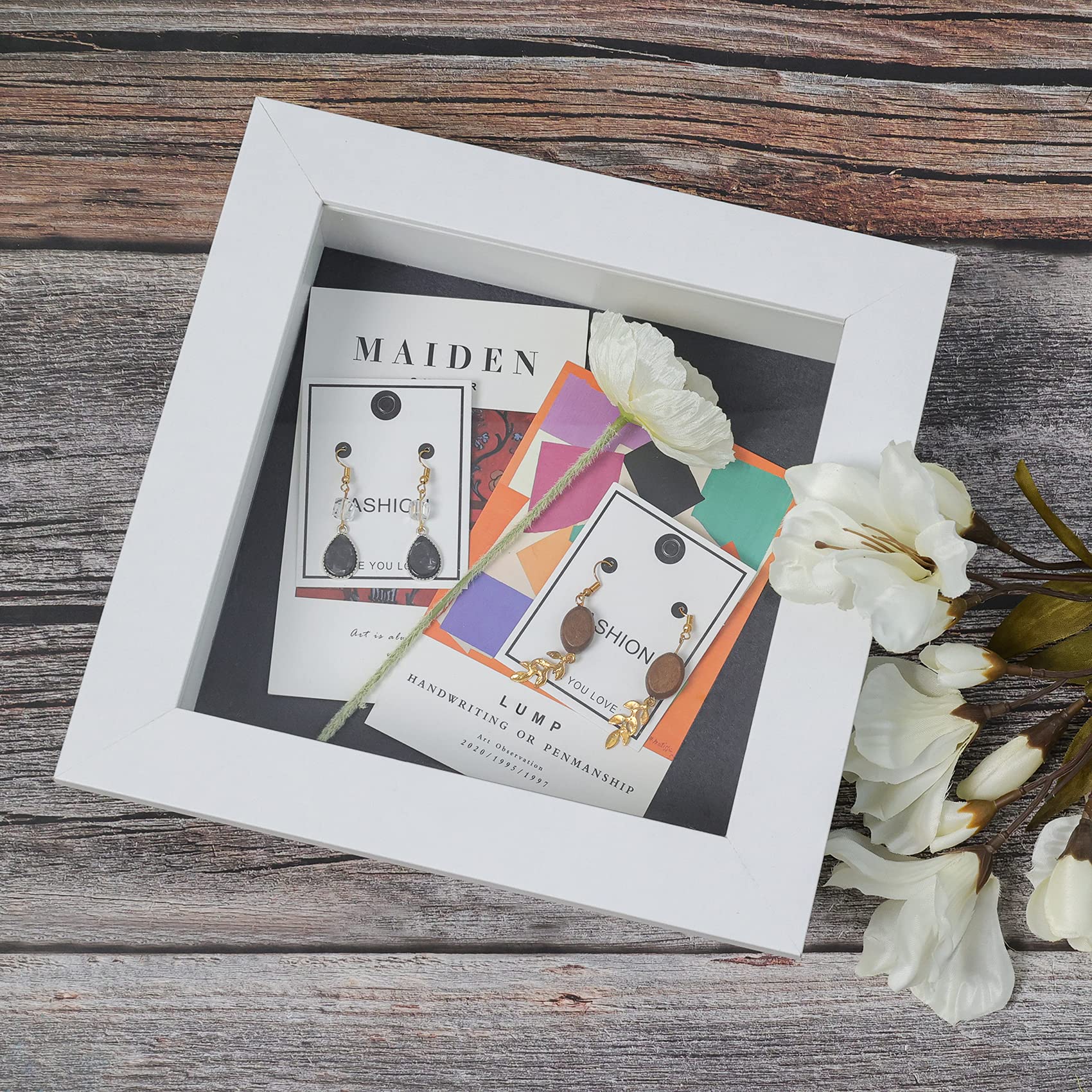 Golden State Art 8x8 Shadow Box Frame Display Case - 2 Inch Depth - Perfect for Collages, Collections & Mementos - White (2 Pack) - Ideal for Home Decor, Wedding Memories & Displaying Collectibles