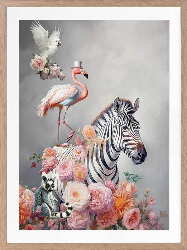 Fantastical Friends Framed Art Print - Whimsical Animal Wall Decor for Nursery, Kids Room & Playroom - Perfect Gift for Children's Bedroom or Classroom
