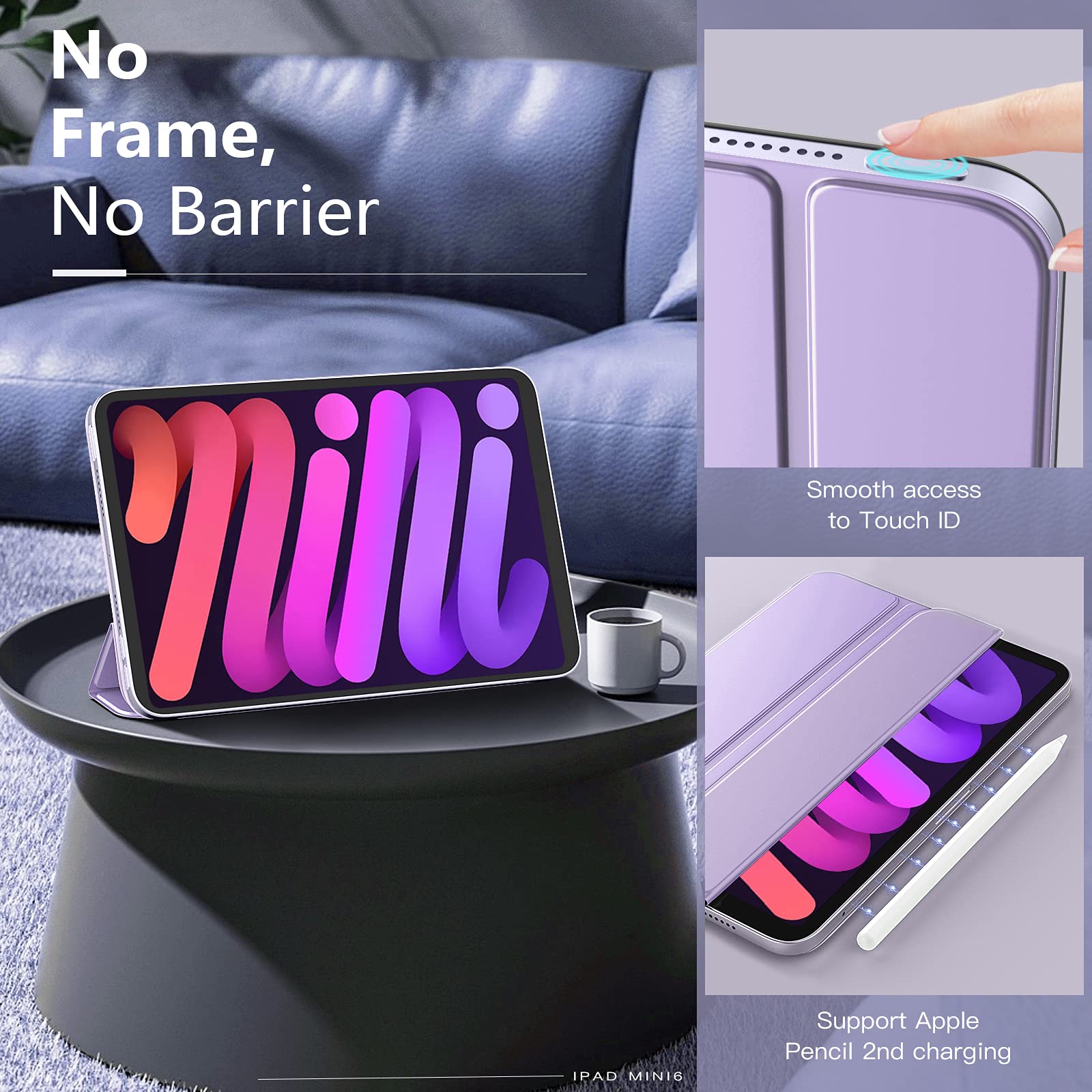 TiMOVO Magnetic Smart Folio Case for iPad Mini 7 (2024) & iPad Mini 6 (2021) - 8.3 Inch Trifold Stand Cover with Apple Pencil Pro Support | A17 Pro Compatible | Taro Purple | Perfect for Work, Study & Travel