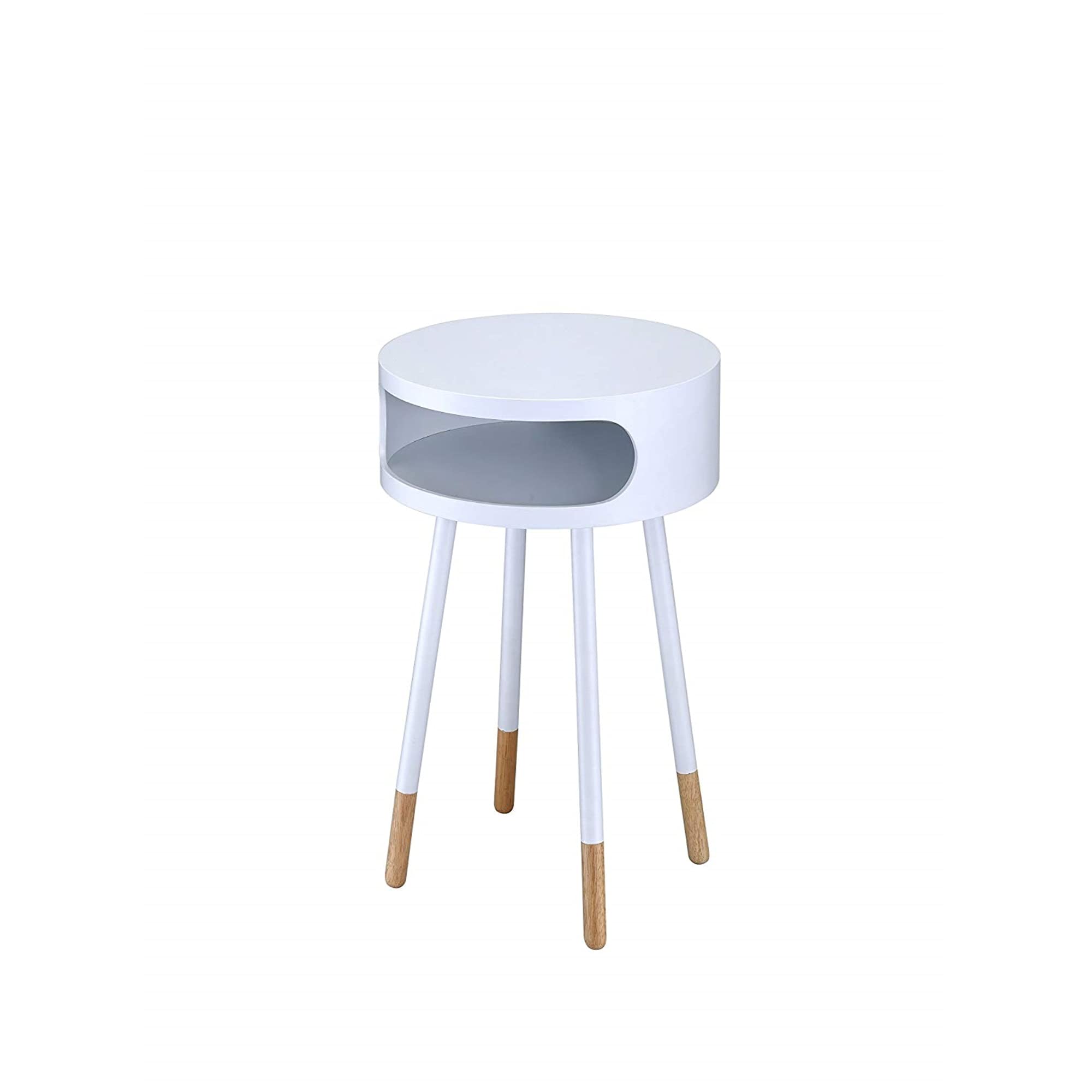 Modern White & Natural Wood End Table - Small Side Table for Living Room, Bedroom, Office | Perfect for Holding Lamps, Books, and Decor