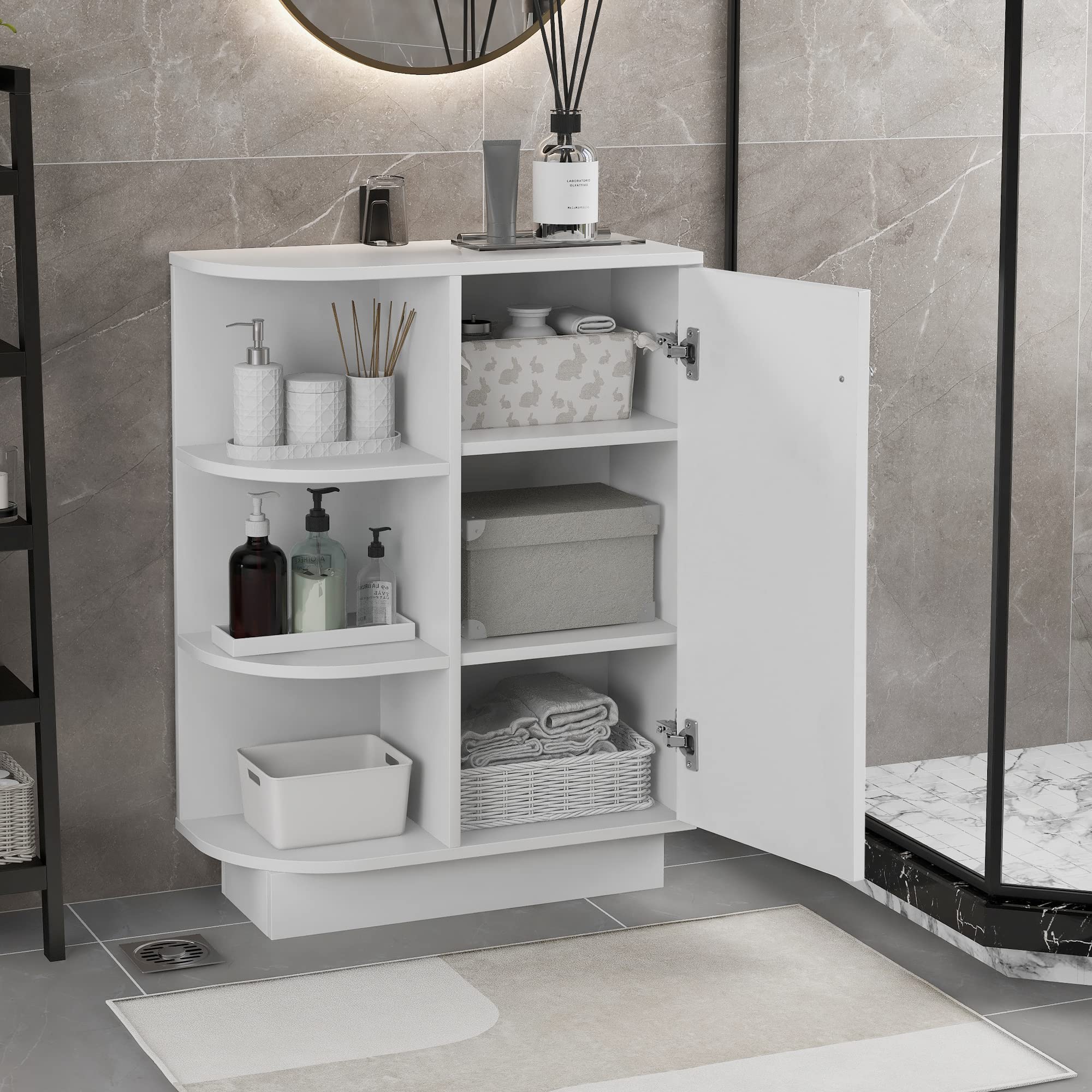 Merax Open Style Bathroom Cabinet with Adjustable Shelves - White Floor Storage Cabinet for Bathroom, Home & Office Organization - Perfect for Towels, Toiletries & Decor