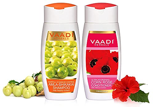 Vaadi Herbals Amla Shikakai Hair Fall & Damage Control Shampoo & Conditioner Set (110ml Each) - Natural Ayurvedic Treatment for Thicker, Stronger Hair - Perfect for Daily Hair Care & Scalp Nourishment