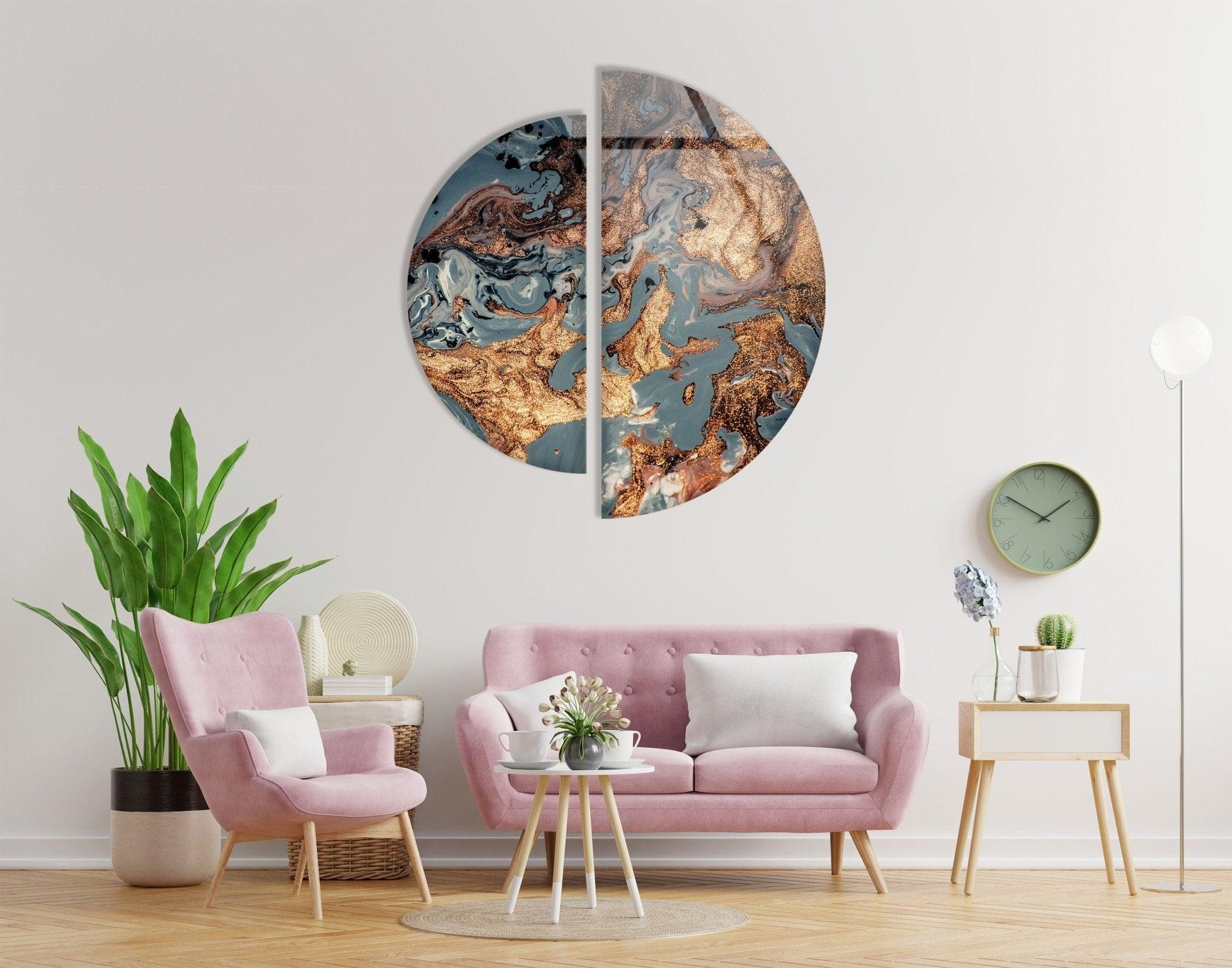 2 Piece Copper Abstract Glass Wall Art Set - Modern Metal & Glass Decor for Living Room, Bedroom, Office - Unique Handmade Home Decor for Wall