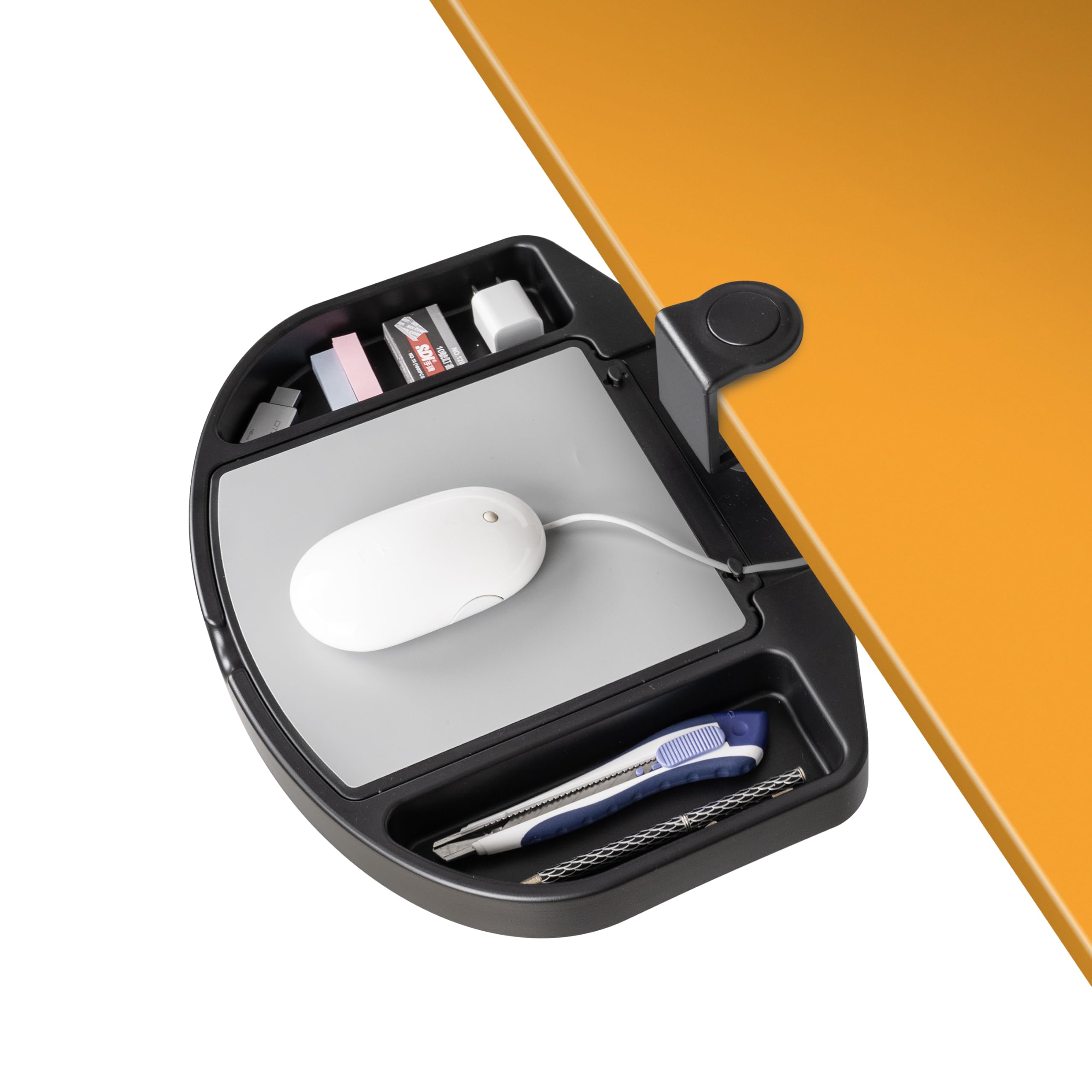 EHO Clamp-On Desk Organizer - Multifunctional Under Desk Storage with Pencil Holder, Mouse Pad & Swivel Design | Spill-Proof & Easy Installation | Reduce Clutter for Home Office & Workspace | TAA-Compliant