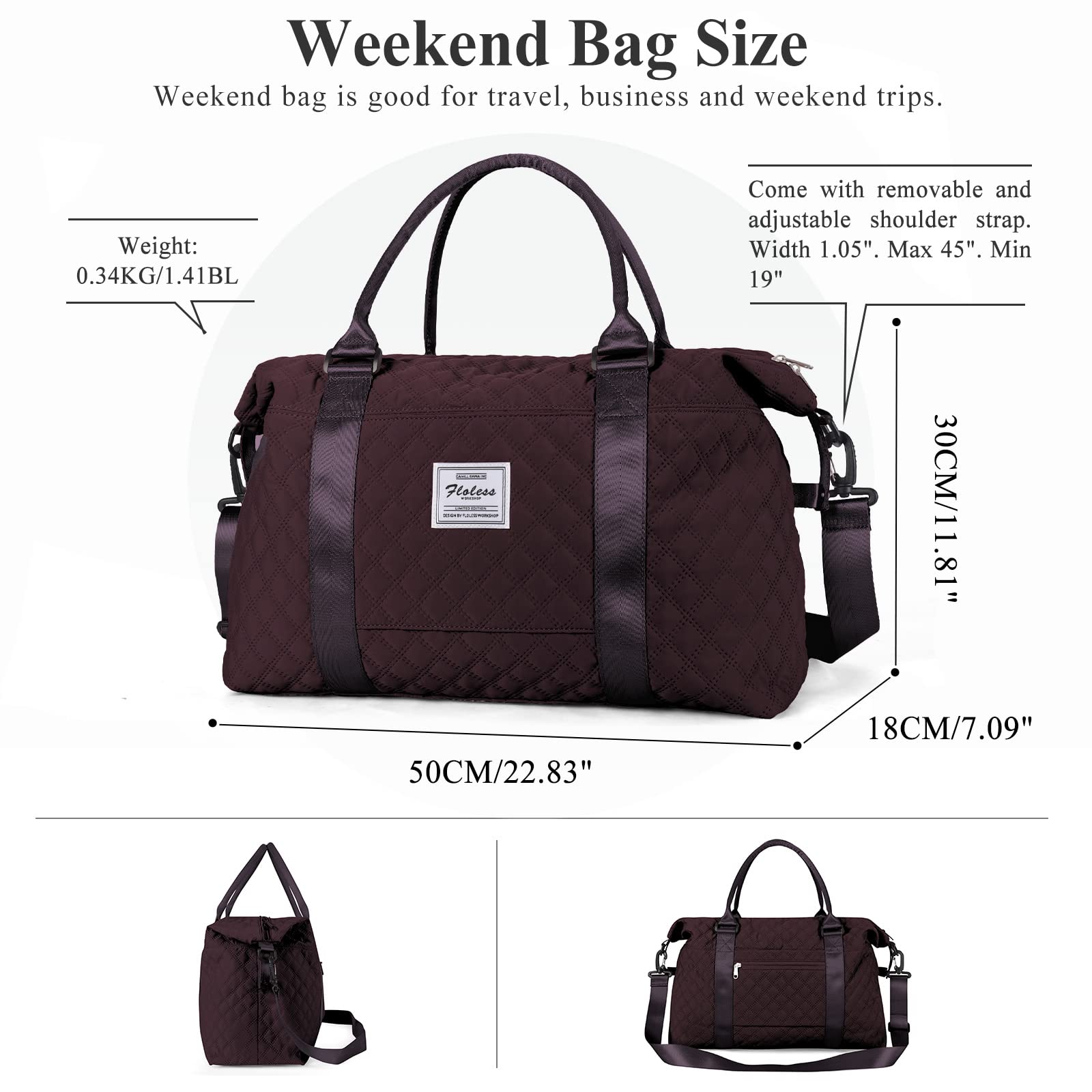 Stylish Women's Weekender Travel Bag with Toiletry Pouch & Wet Pocket - Overnight Duffel, Gym Tote Carry-On Bag in Wine Purple - Perfect for Weekend Getaways, Gym Sessions & Business Trips