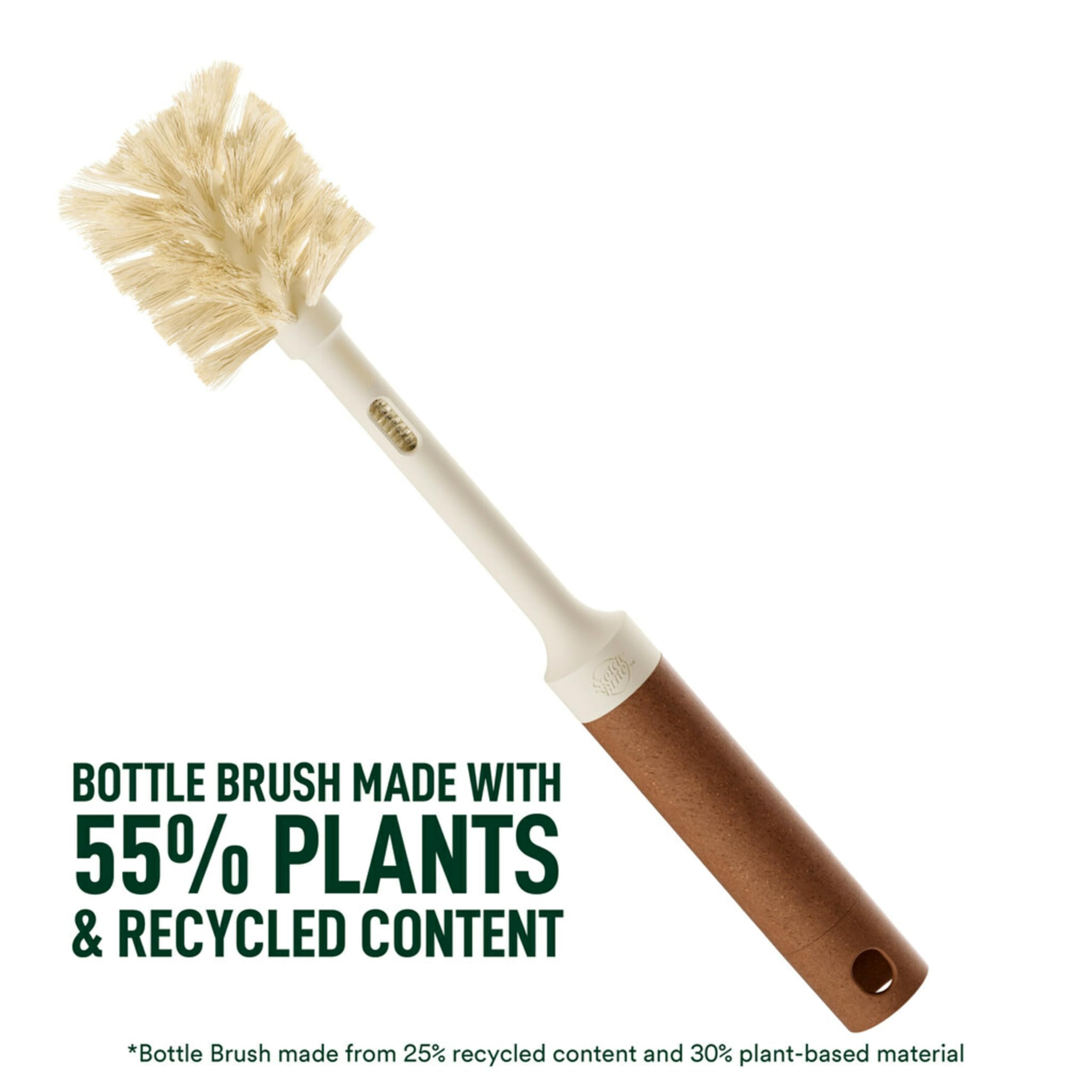 Scotch-Brite Greener Clean Bottle & Straw Brush Set - 2 Replaceable Brush Heads, Safe for Insulated Mugs, Water Bottles, Glassware, Food Processors & Blenders - Dishwasher Safe - Perfect for Cleaning Reusable Bottles, Baby Bottles, and Kitchen Appliances