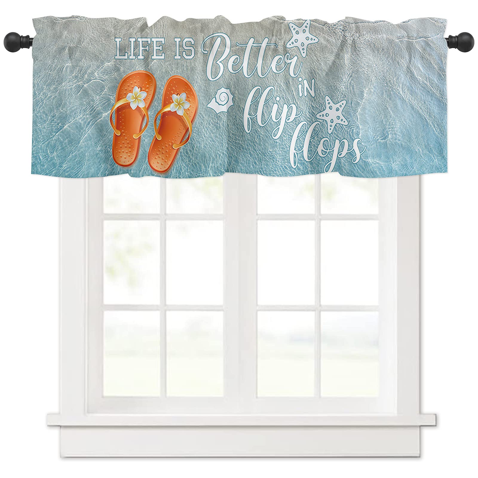 Orange Flip Flops Beach Starfish Semi-Sheer Window Curtain Panel - 54