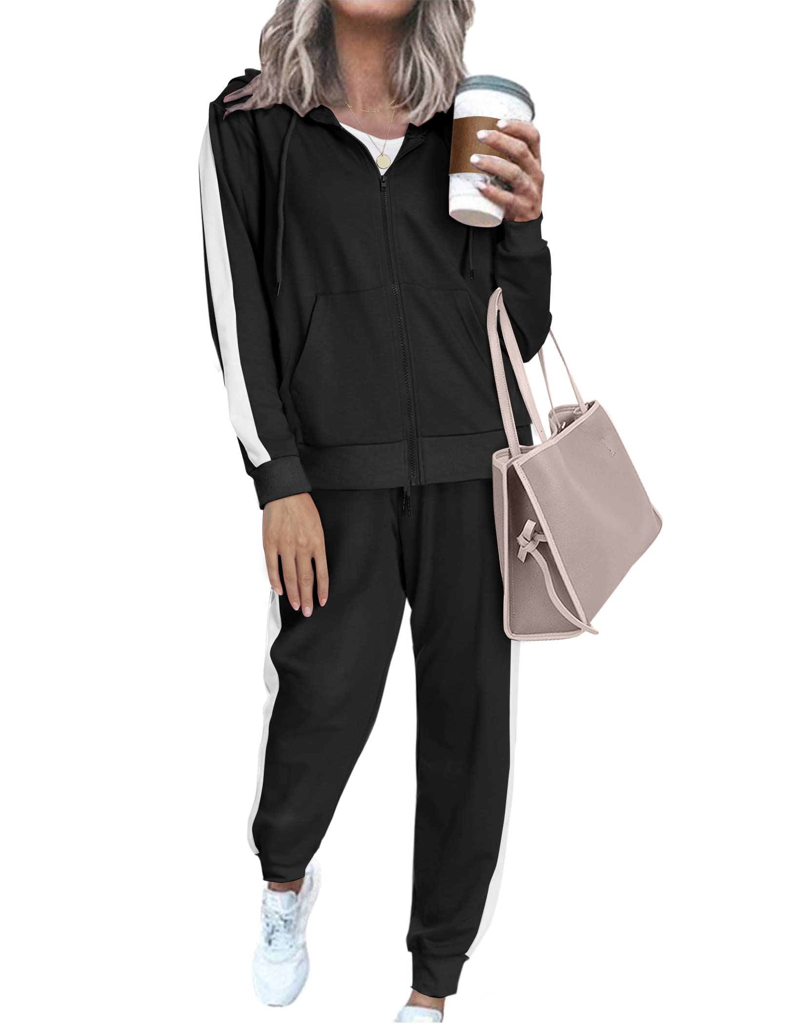 Zeagoo Women's 2-Piece Tracksuit Set - Full Zip Sweatshirt & Jogger Pants, Comfortable Sportswear for Running, Gym Workouts & Casual Wear