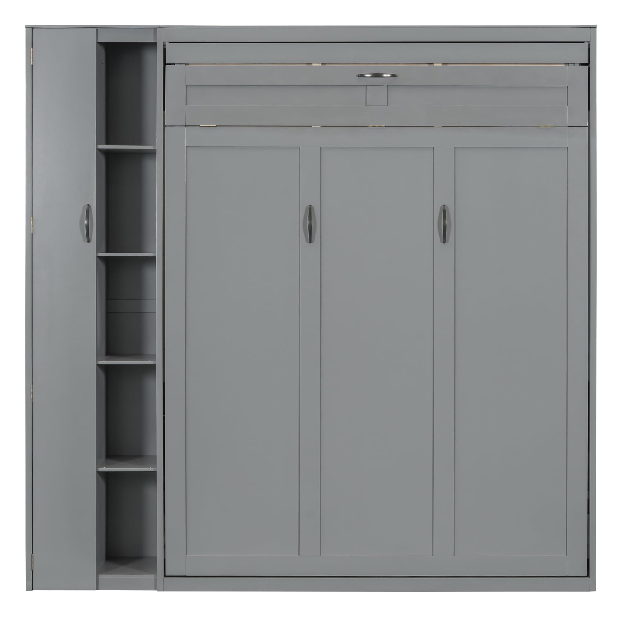 Harper & Bright Designs Queen Size Murphy Bed with Storage Shelves, Wardrobe & LED Lights - Space-Saving Wall Bed for Guest Room, Home Office or Small Apartments - Modern Gray Furniture for Multi-Functional Living Spaces