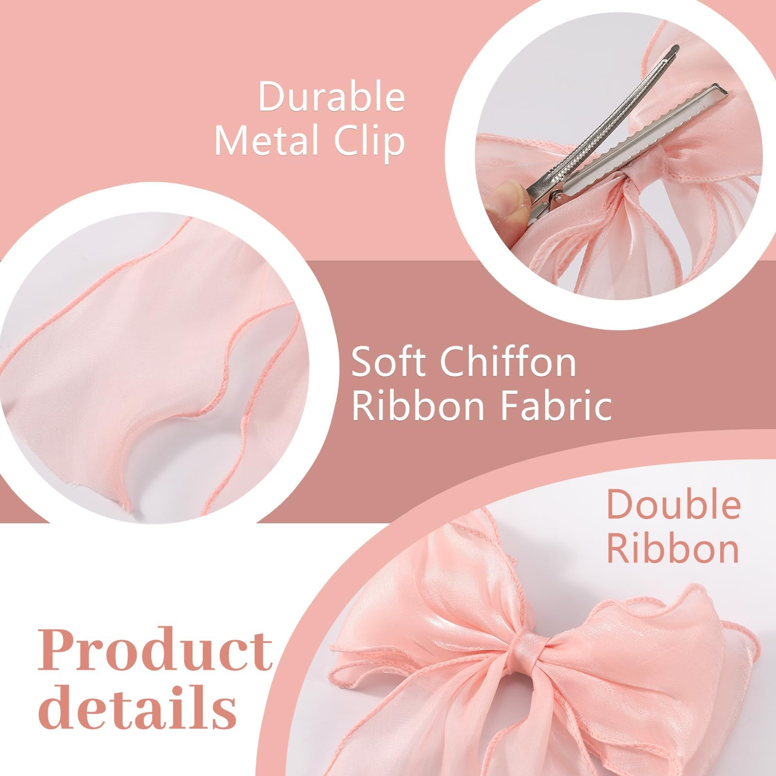 6PCS Women's Hair Bows - Soft Chiffon Bow Hair Clips with Metal Clasp, Bright Color Hair Ribbons for Girls & Women - Perfect for Parties, Weddings, School & Daily Hair Accessories Gift Set