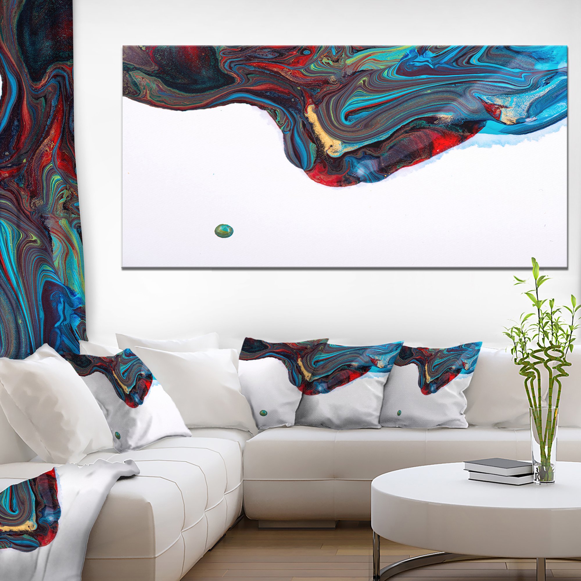 Designart PT9993-60-28 Multi-Color Acrylic Abstract Painting on Canvas - 60x28 Inches, Modern Wall Art for Living Room, Bedroom & Office Decor