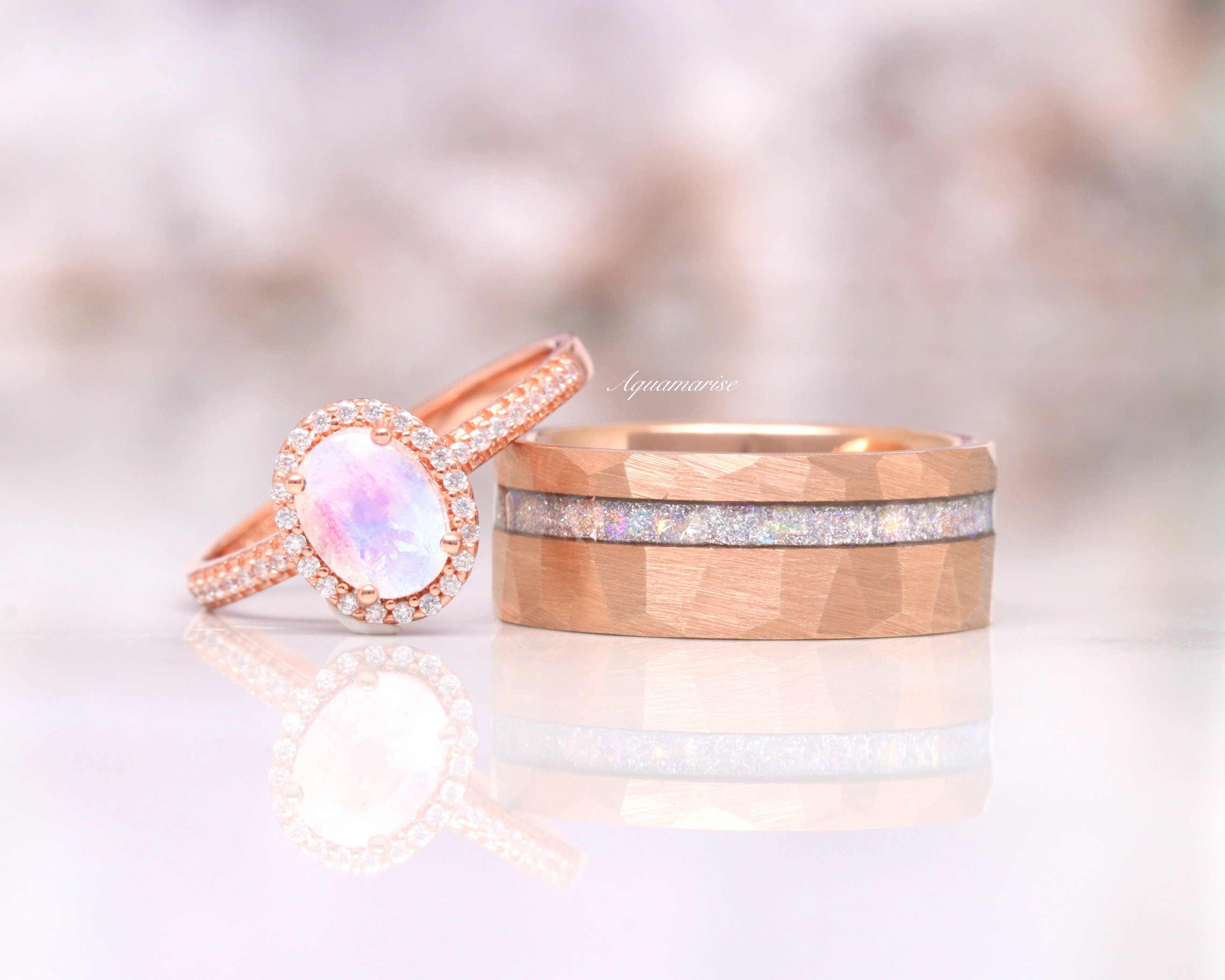 8mm Rose Gold Tungsten Moonstone Wedding Band for Women & Men – Elegant & Durable Engagement Ring for Couples, Anniversary Gift