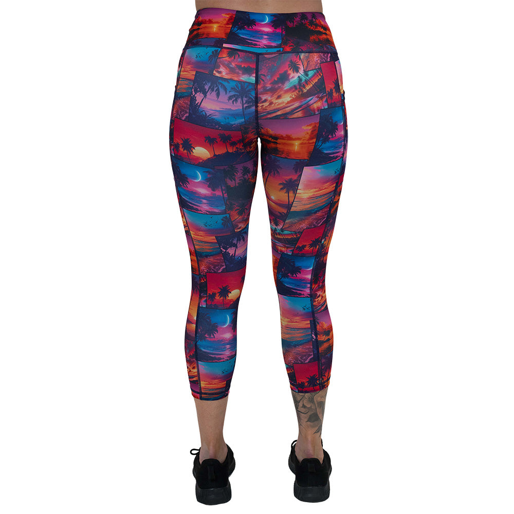 Sunset Snapshot High Waist Yoga Leggings - Women's Printed Workout Pants for Running, Gym & Lounge - Soft Stretchy Comfort