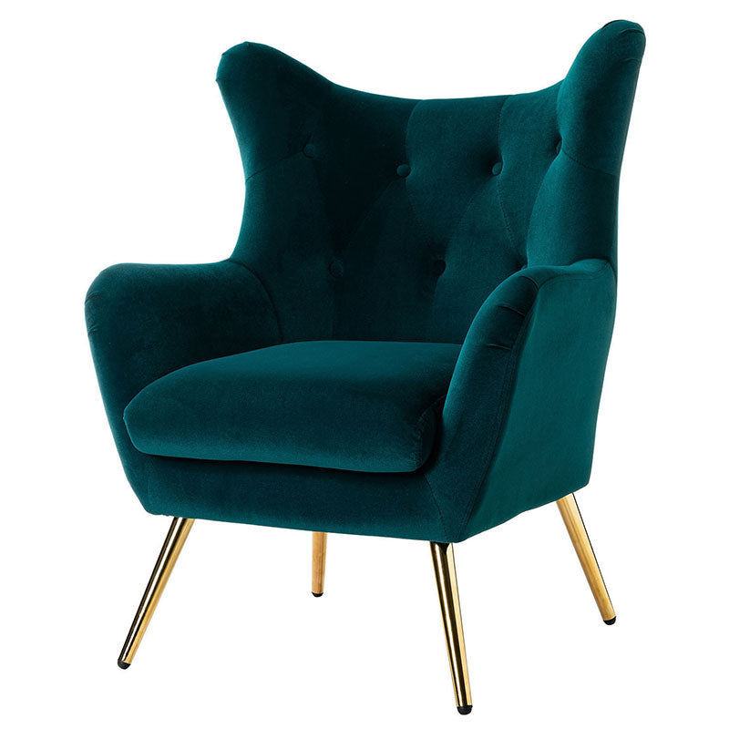 Luxury Isabelle Wingback Velvet Upholstered Armchair - High Back Accent Chair with Sturdy Metal Legs for Living Room, Bedroom & Office Decor