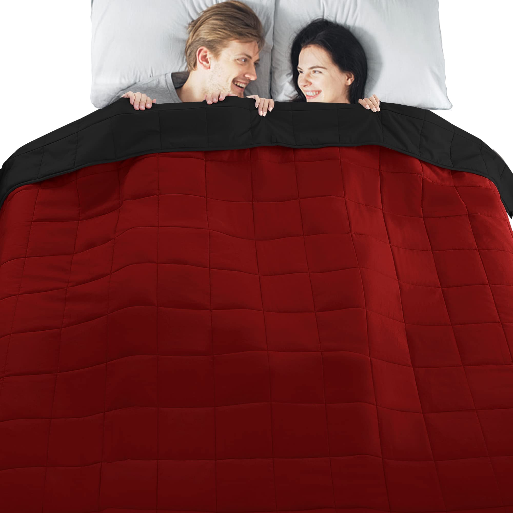 Joyching 30 lbs Weighted Blanket for Adults - Queen/King Size (86x92in) Reversible Cooling Heavy Blanket with Premium Glass Beads - Black/Burgundy - Ideal for Stress Relief, Anxiety & Better Sleep