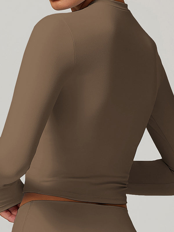 ZASUWA Women's Solid Color Quick Dry Elastic Tight Long Sleeve Workout Tops - Perfect for Yoga, Running & Gym Training