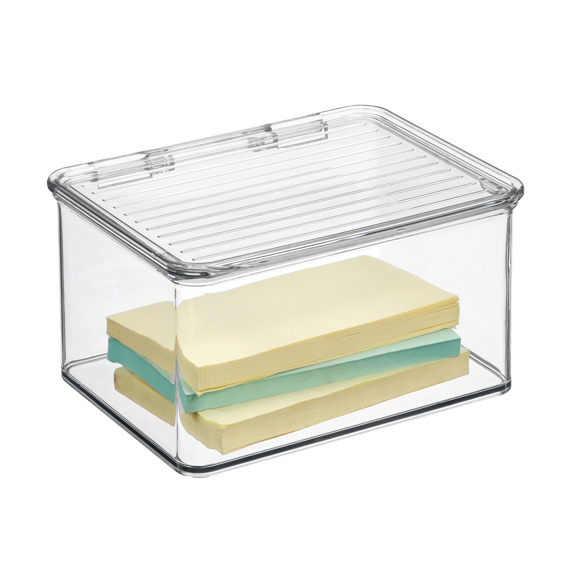iDesign Clear Recycled Plastic Pantry Storage Bins with Lids - 6.75” x 5.75” x 3.75” - Kitchen, Freezer & Fridge Organizer for Food, Spices & Snacks - Eco-Friendly Home Organization Solution