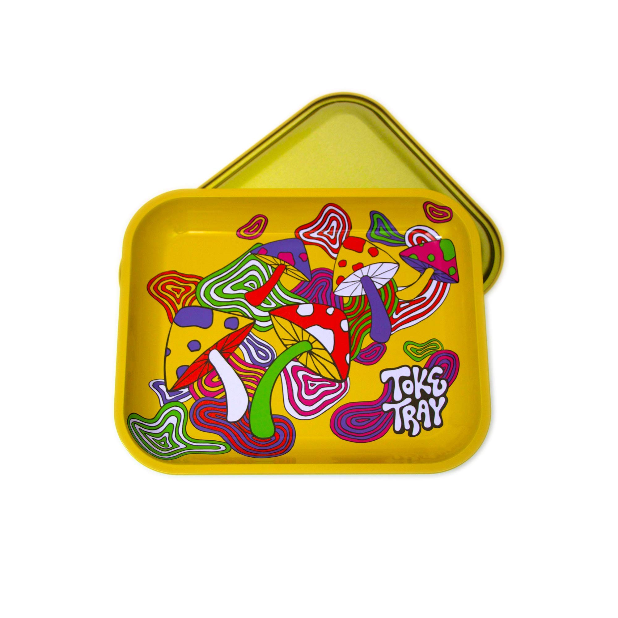 Trippy Psychedelic Mushroom Metal Rolling Tray - Large Yellow Smoking Accessory for Herbs & Joints - Perfect for Stoner Gifts & 420 Parties
