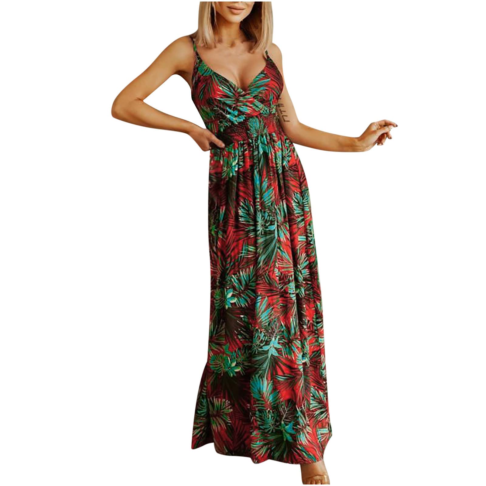 Boho Floral Maxi Dress for Women - Sleeveless Lace Suspender Summer Beach Dress, Flowy Long Casual Dress for Vacation, Party, and Outdoor Events