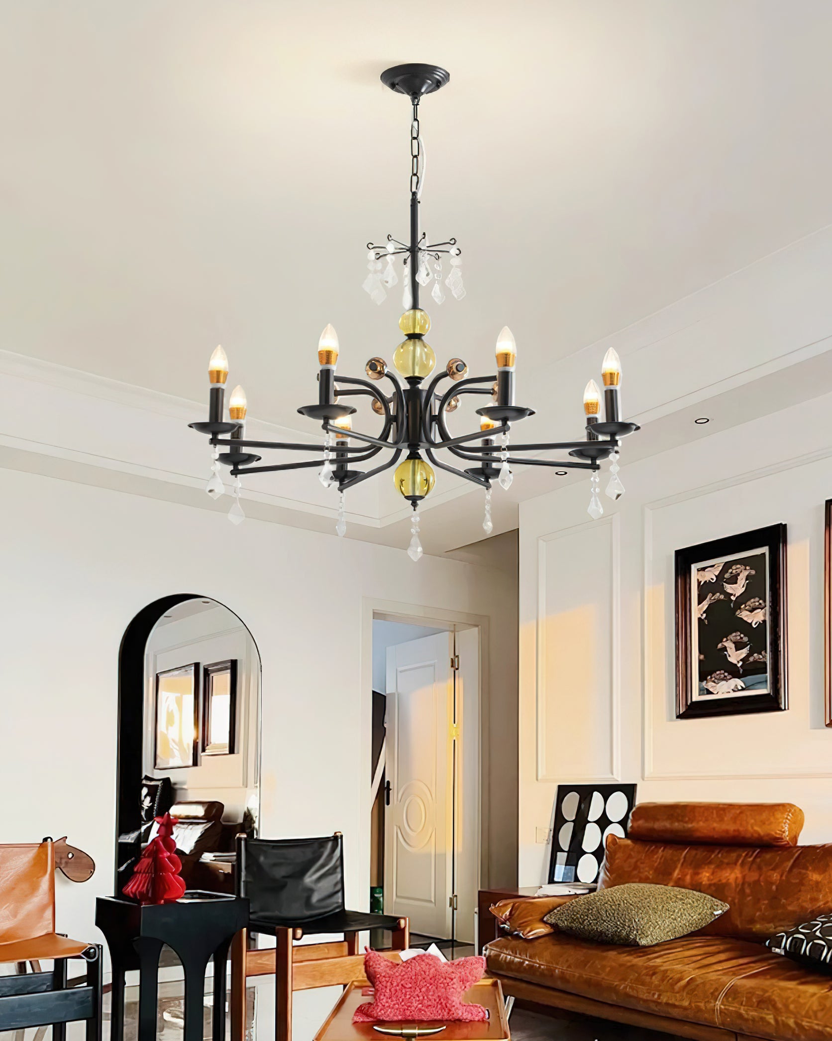 Elegant Crystal Symphony Chandelier - Modern Ceiling Light Fixture for Dining Room, Living Room & Bedroom | Dimmable LED Lighting for Home Decor & Wedding Venues
