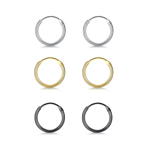 3 Pairs(8mm*3)-Silver/Gold/Black