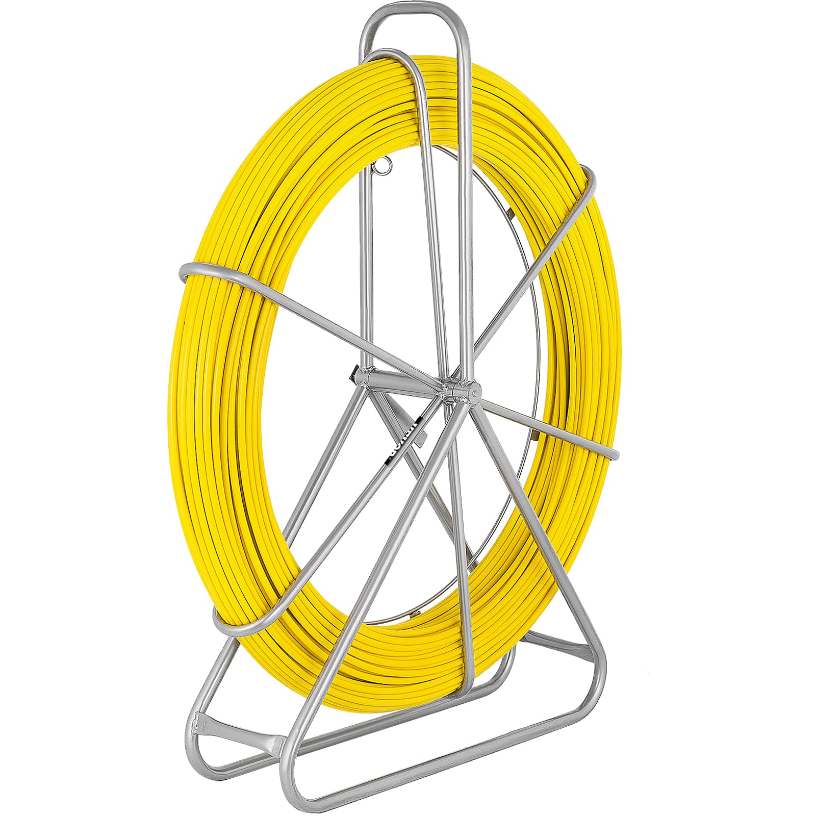 Happybuy 6MM x 656FT Fiberglass Fish Tape - Heavy Duty Wire Cable Puller with Steel Reel Stand, Cage & Wheel - 13 inch/330mm Min Bending Radius - Perfect for Electricians, HVAC & Underground Wiring Installation