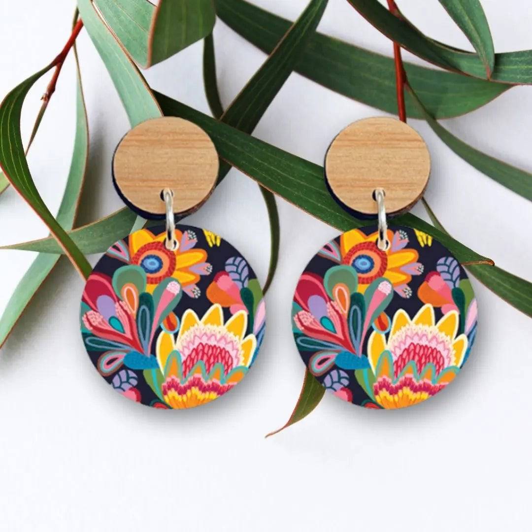 Fantasy Flora Australian Wooden Earrings - Handmade Boho Dangle Earrings for Women - Perfect for Festivals, Weddings & Everyday Boho Style