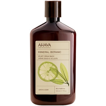 Ahava Mineral Botanic Velvet Cream Wash - Lemon & Sage Scented Body Wash (16.67 oz) for Dry & Sensitive Skin | Moisturizing & Nourishing Shower Gel | Perfect for Daily Use & Spa Days