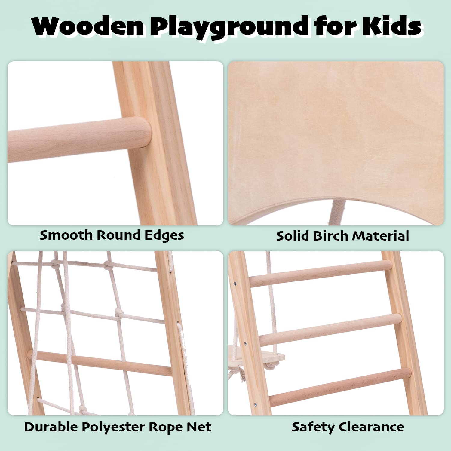 8-in-1 Wooden Jungle Gym Indoor Playground Set for Toddlers - Montessori Climbing Toys with Slide, Swing, Climbing Net, Tent & Gymnastics Rings - Perfect for Home Playrooms, Daycares & Indoor Active Play