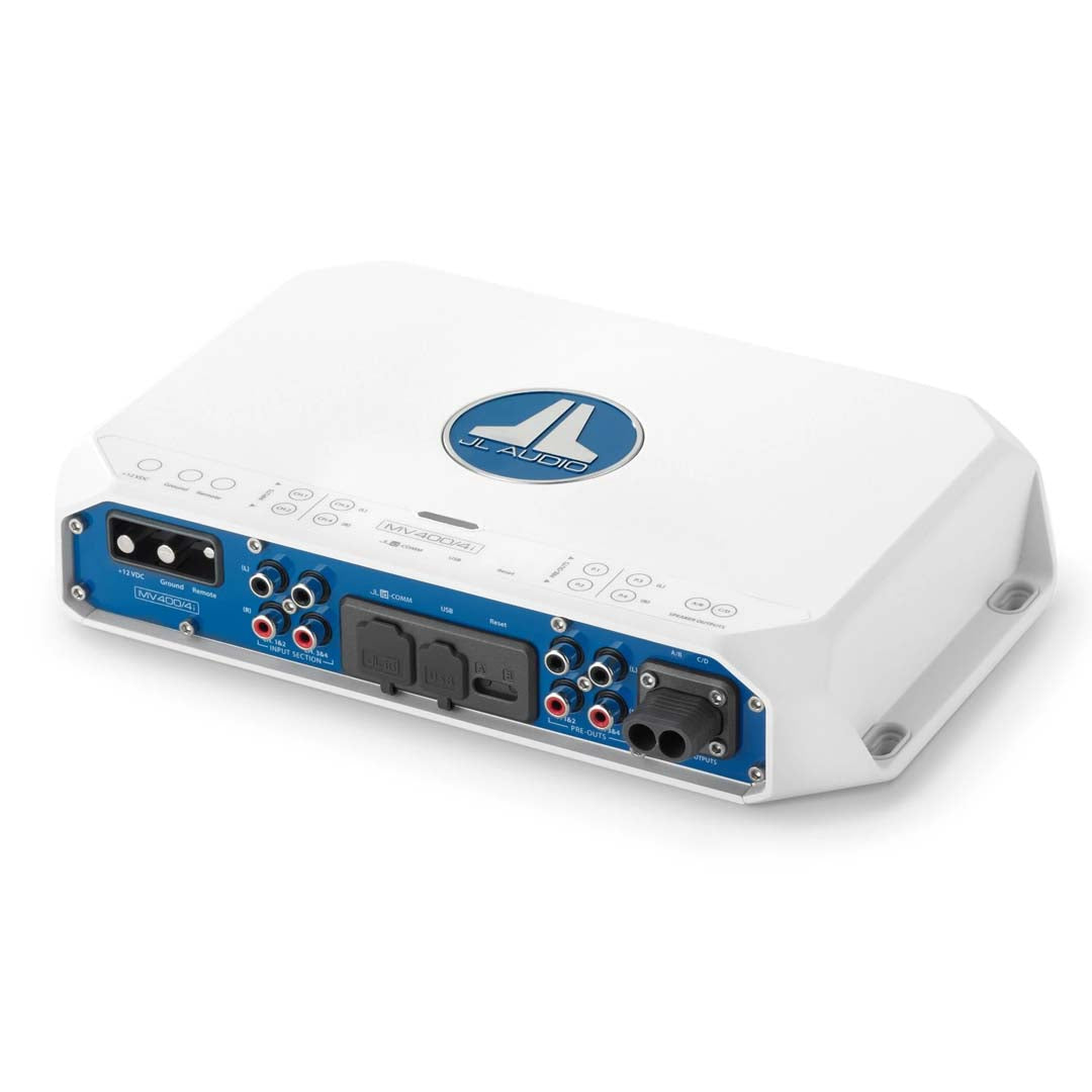 JL Audio MV400/4i MVi Series 400W 4-Channel Marine Amplifier with DSP - Waterproof Boat Audio System for Marine & Off-Road Vehicles