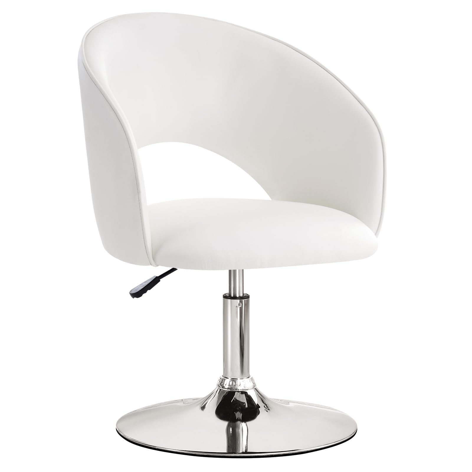 Furniliving Vanity Chair with Arms - Adjustable Height PU Leather Swivel Makeup Chair with Chrome Base for Bedroom, Dressing Room & Study | Ivory White Accent Chair for Home Decor & Beauty Stations
